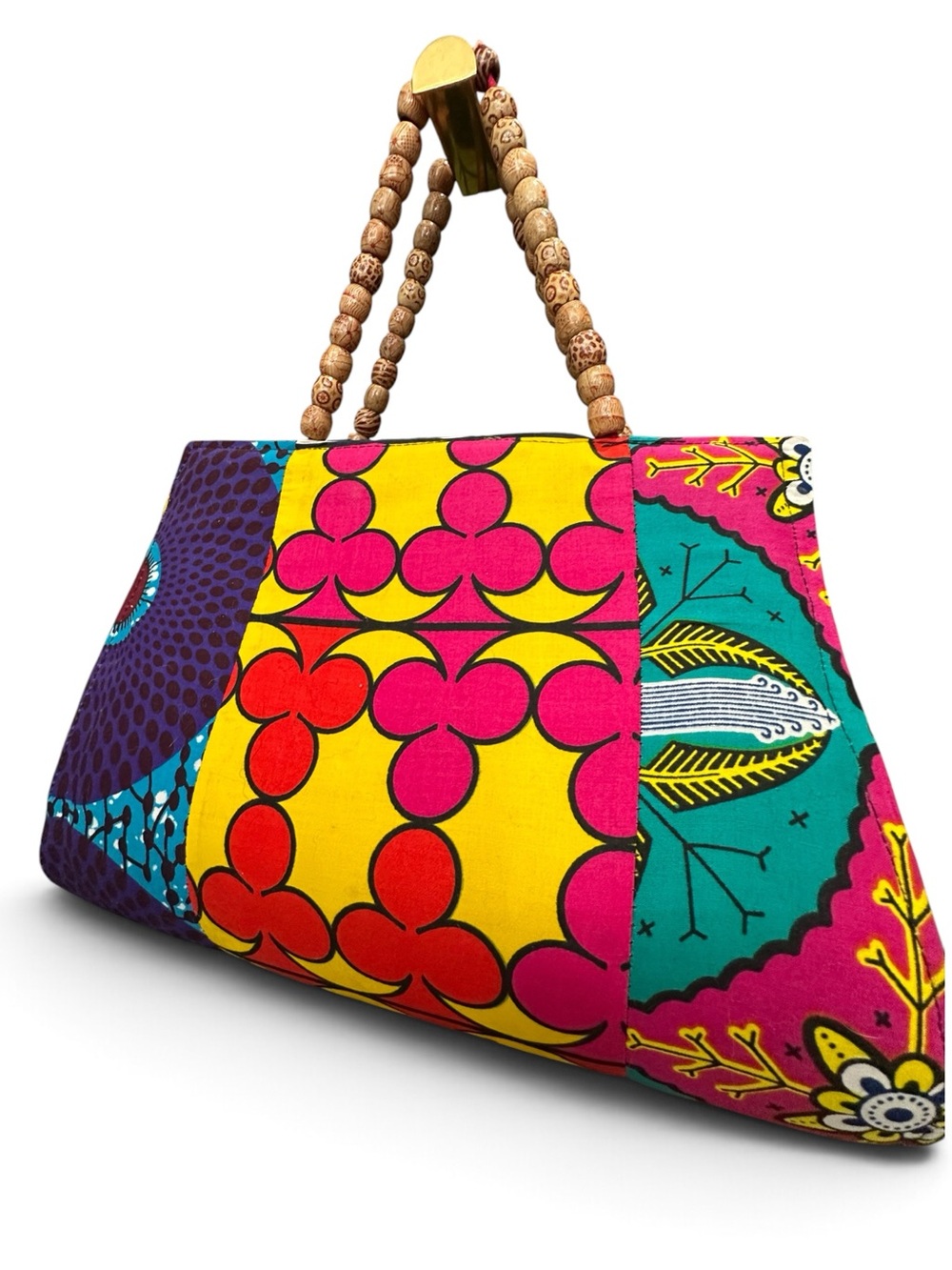 Handmade African Wax Print Patchwork Beaded Tote NWOT